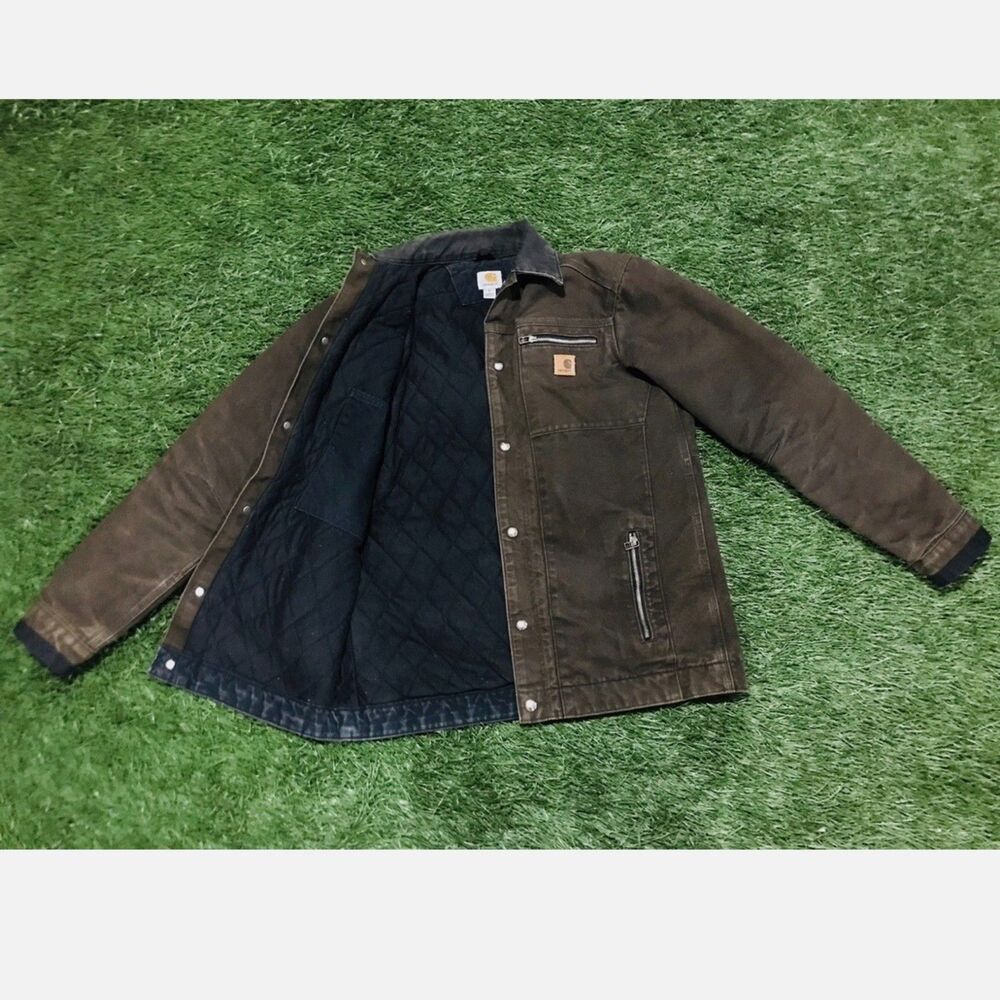 RARE Carhartt Vintage Leather Patch Jacket - Brown Men's S - Picture 2 of 10